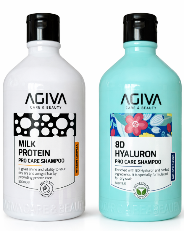 AGIVA Pro Care šampūni – Milk Protein un 8D Hyaluron profesionālai matu kopšanai